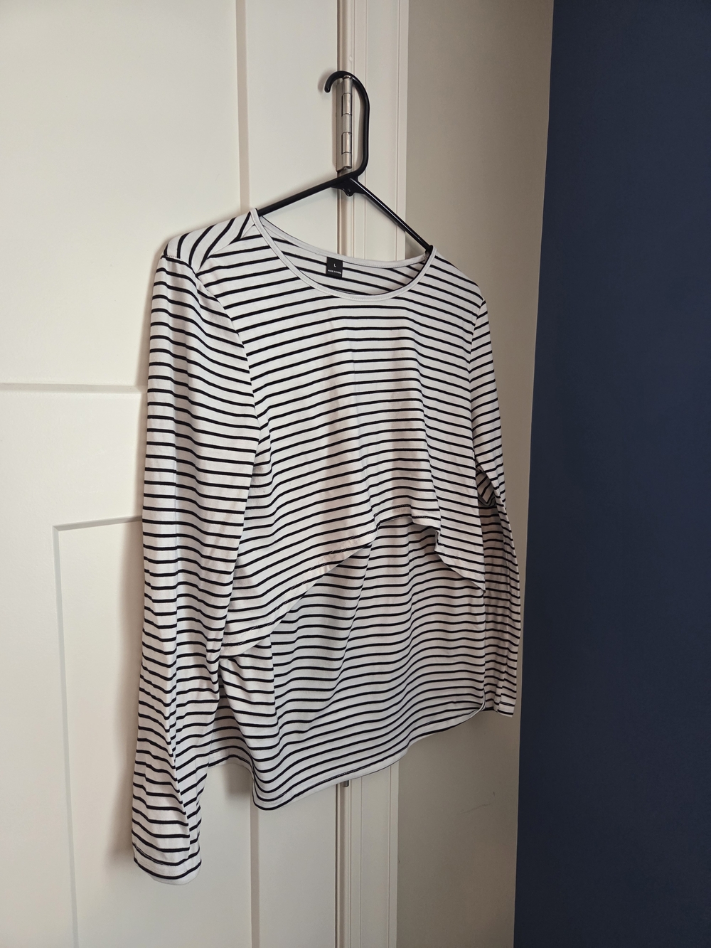 Maternity Striped Long-Sleeve Nursing Top - Black and White